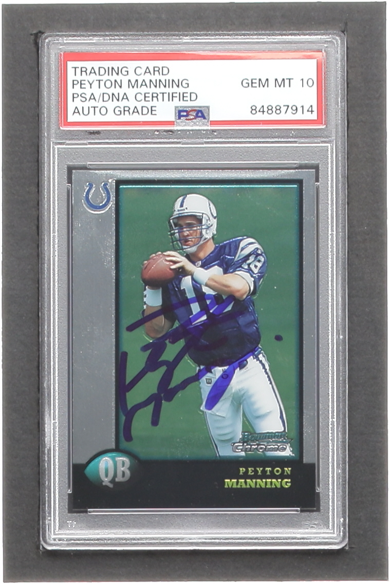 Peyton Manning Signed 1998 Bowman Chrome Preview #BCP1 RC (PSA | Autograph Graded PSA 10) at PristineAuction.com Peyton Manning Signed 1998 Bowman Chrome Preview #BCP1 RC (PSA | Autograph Graded PSA 10) at PristineAuction.com