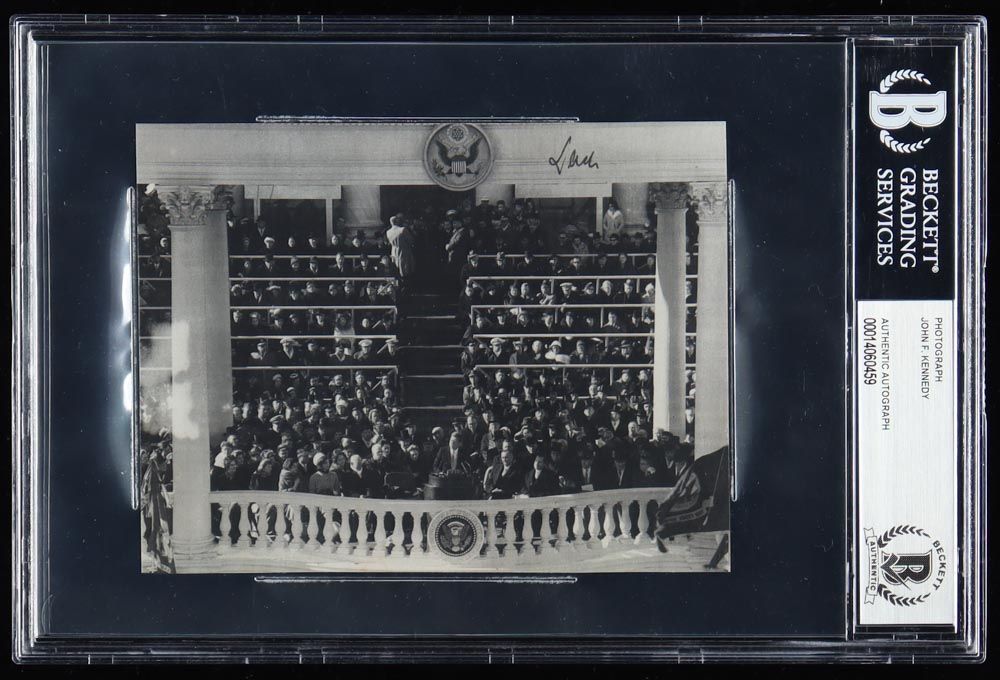 John F. Kennedy Signed Inauguration 4x6 Encapsulated Photo (Beckett) at PristineAuction.com John F. Kennedy Signed Inauguration 4x6 Encapsulated Photo (Beckett) at PristineAuction.com