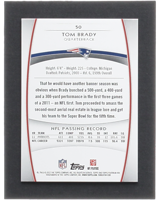Tom Brady 2012 Topps Platinum #50 at PristineAuction.com Tom Brady 2012 Topps Platinum #50 at PristineAuction.com