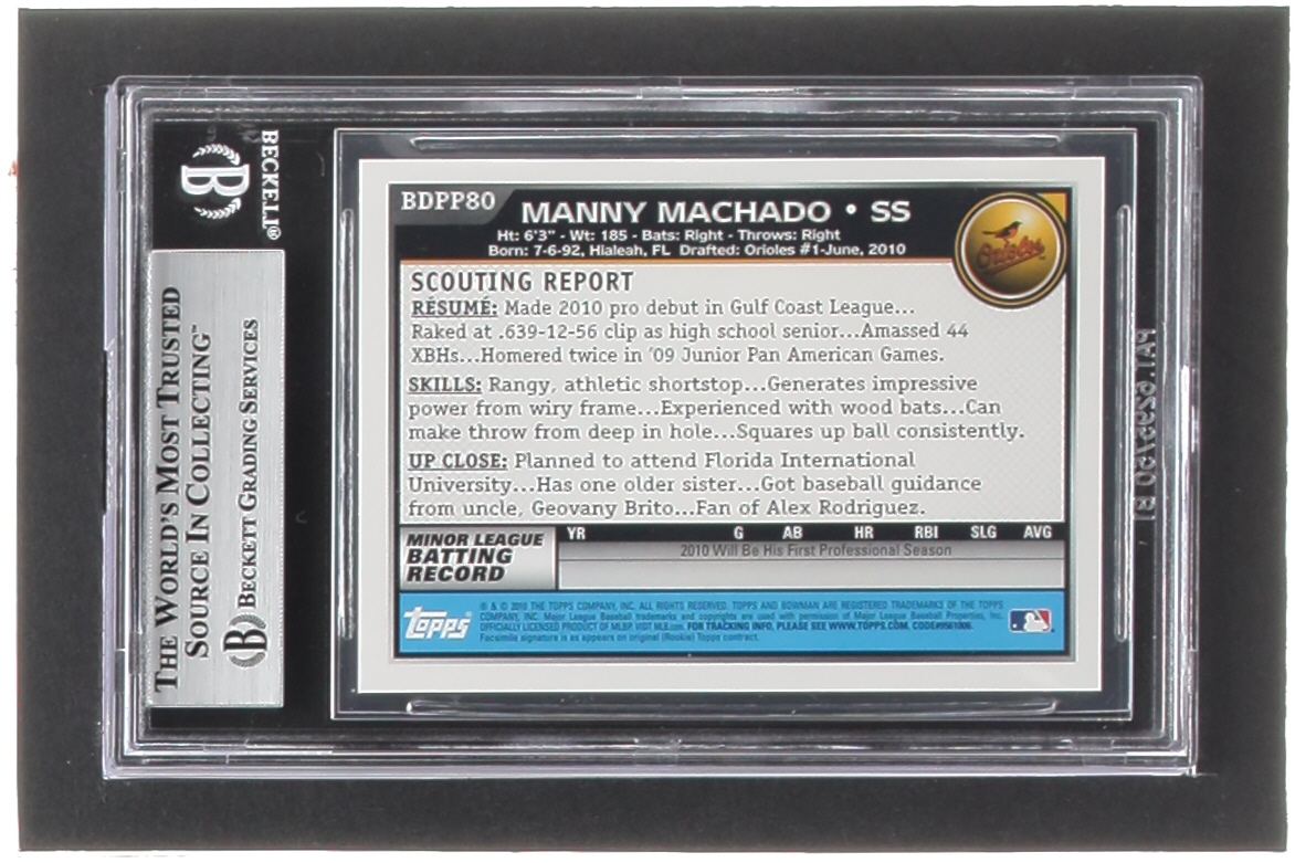 Manny Machado 2010 Bowman Draft Prospects #BDPP80 (BGS 9) at PristineAuction.com Manny Machado 2010 Bowman Draft Prospects #BDPP80 (BGS 9) at PristineAuction.com