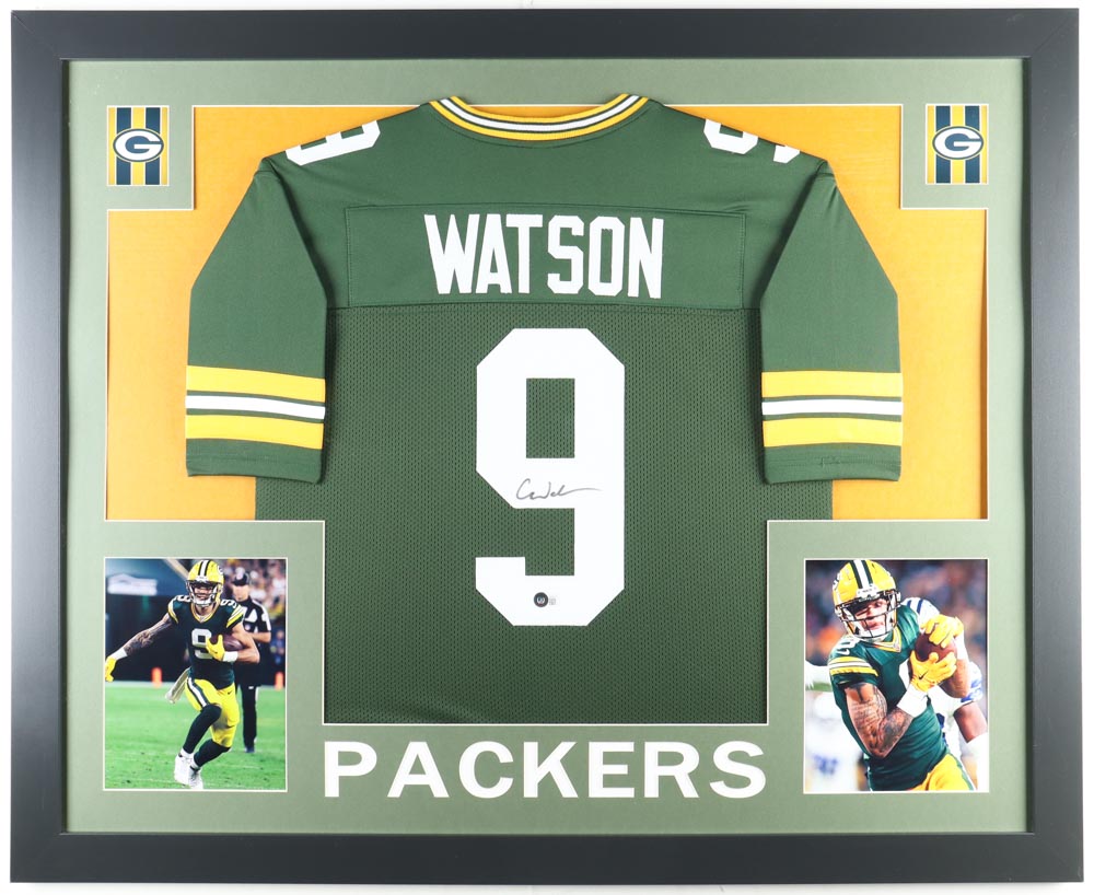 Christian Watson Signed Custom Framed Jersey Display (Beckett) at PristineAuction.com Christian Watson Signed Custom Framed Jersey Display (Beckett) at PristineAuction.com
