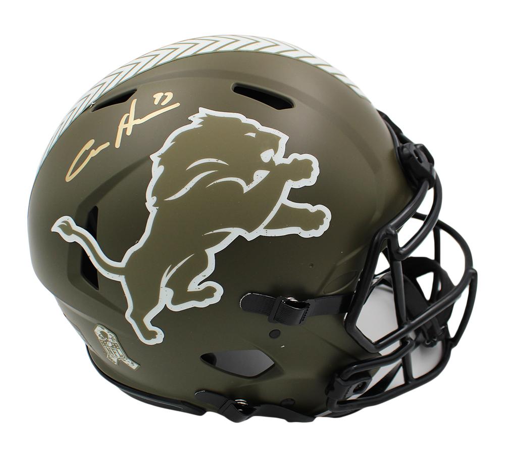 Aidan Hutchinson Signed Lions Full-Size Authentic On-Field Salute to Service Alternate Speed Helmet (Radtke) at PristineAuction.com Aidan Hutchinson Signed Lions Full-Size Authentic On-Field Salute to Service Alternate Speed Helmet (Radtke) at PristineAuction.com