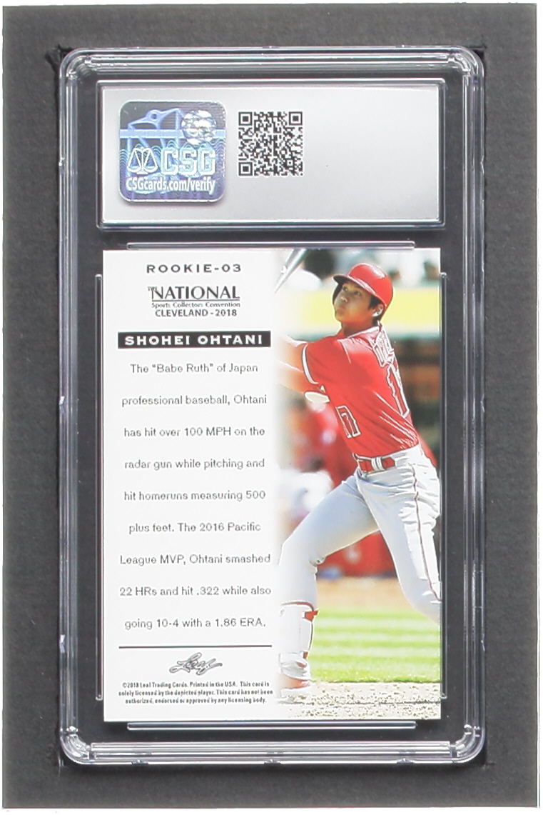 Shohei Ohtani 2018 Leaf National Convention Shohei Ohtani Gold #Rookie03 #30/50 (CSG 10) at PristineAuction.com Shohei Ohtani 2018 Leaf National Convention Shohei Ohtani Gold #Rookie03 #30/50 (CSG 10) at PristineAuction.com