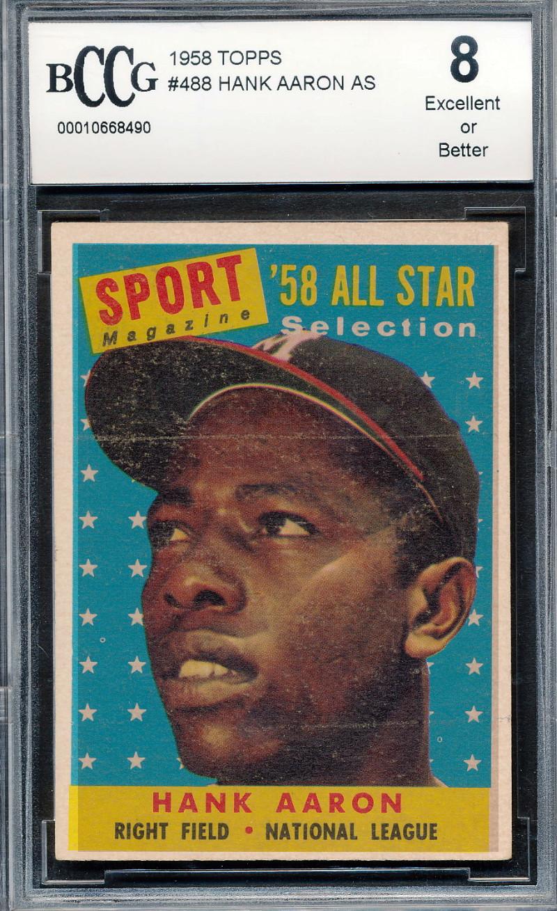Hank Aaron 1958 Topps All Star #488 (BCCG 8) at PristineAuction.com Hank Aaron 1958 Topps All Star #488 (BCCG 8) at PristineAuction.com