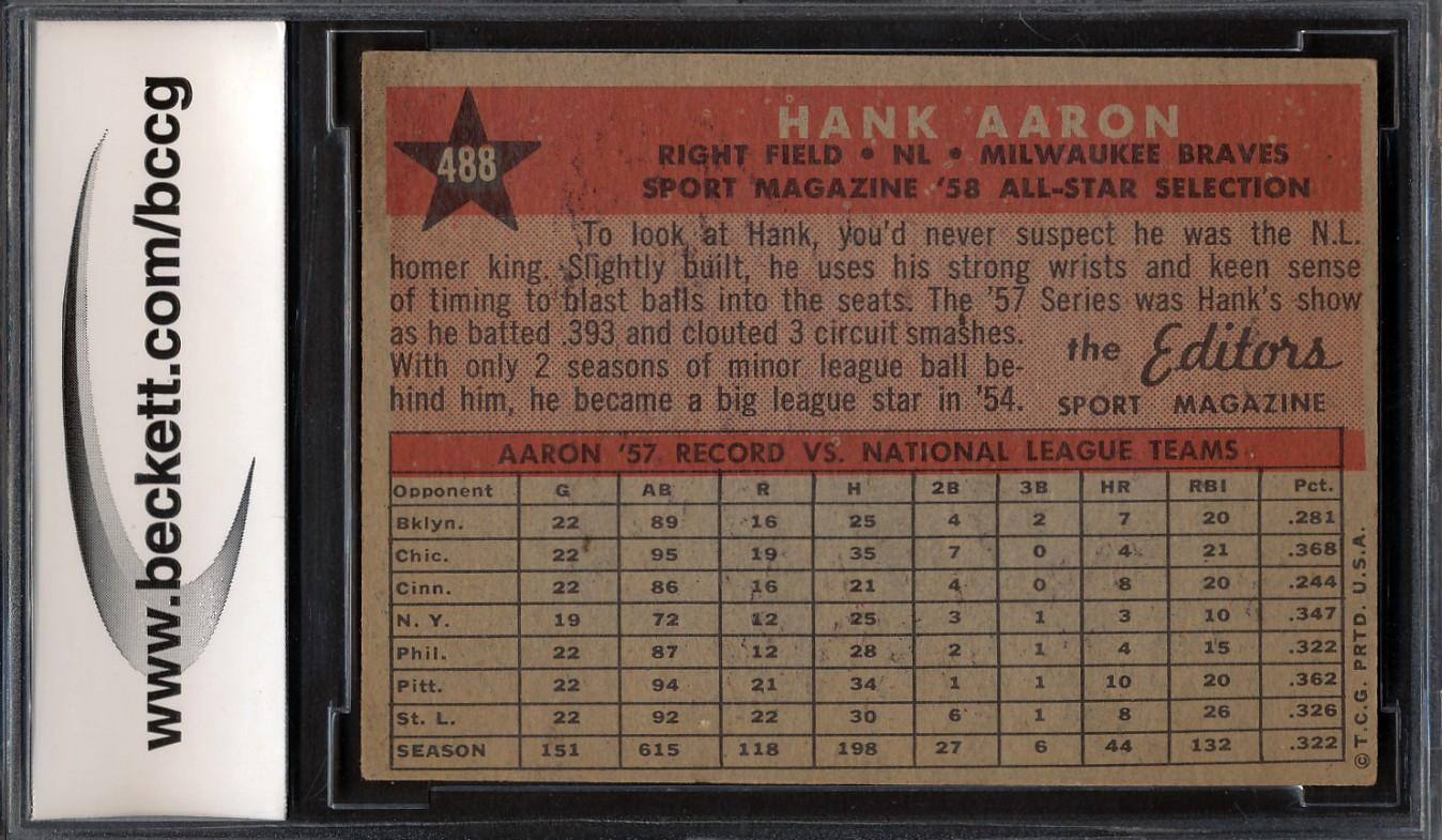 Hank Aaron 1958 Topps All Star #488 (BCCG 8) at PristineAuction.com Hank Aaron 1958 Topps All Star #488 (BCCG 8) at PristineAuction.com