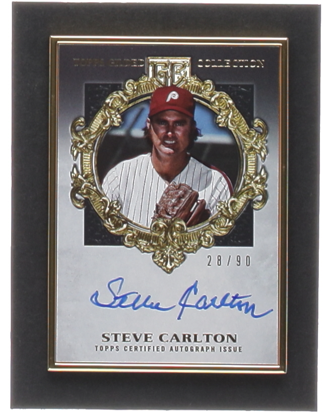 Steve Carlton 2022 Topps Gilded Collection Gold Framed Hall of Famers Autographs #HAFASC #28/90 at PristineAuction.com Steve Carlton 2022 Topps Gilded Collection Gold Framed Hall of Famers Autographs #HAFASC #28/90 at PristineAuction.com