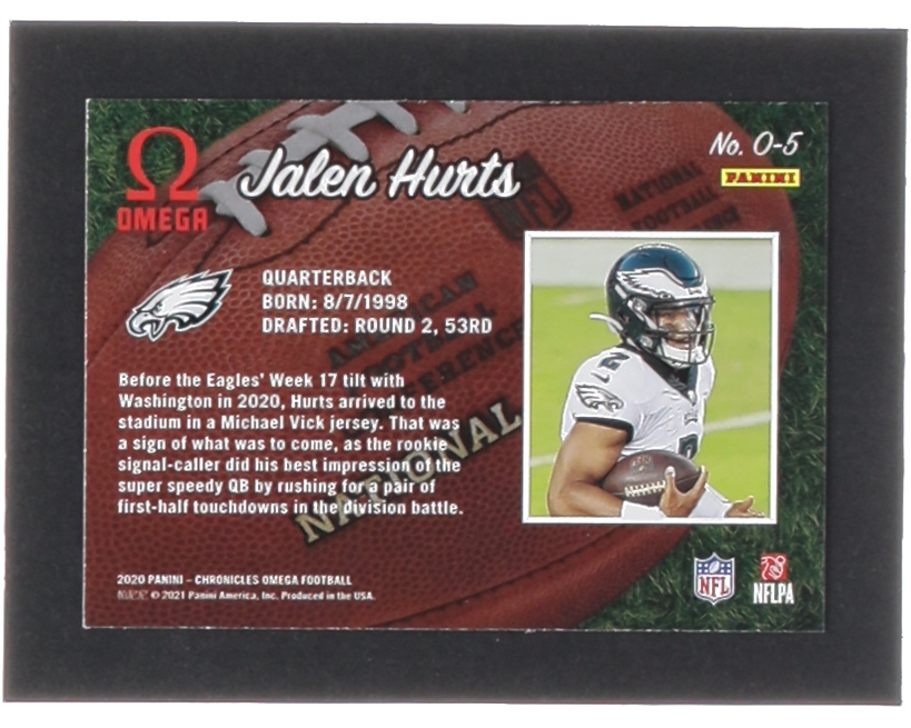 Jalen Hurts 2020 Omega #5 RC at PristineAuction.com Jalen Hurts 2020 Omega #5 RC at PristineAuction.com