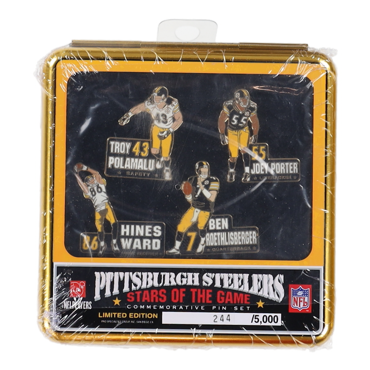 Steelers LE "Stars of the Game" Commemorative Set of (4) Pins with Ben Roethlisberger, Troy Polamalu, Joey Porter & Hines Ward at PristineAuction.com Steelers LE "Stars of the Game" Commemorative Set of (4) Pins with Ben Roethlisberger, Troy Polamalu, Joey Porter & Hines Ward at PristineAuction.com