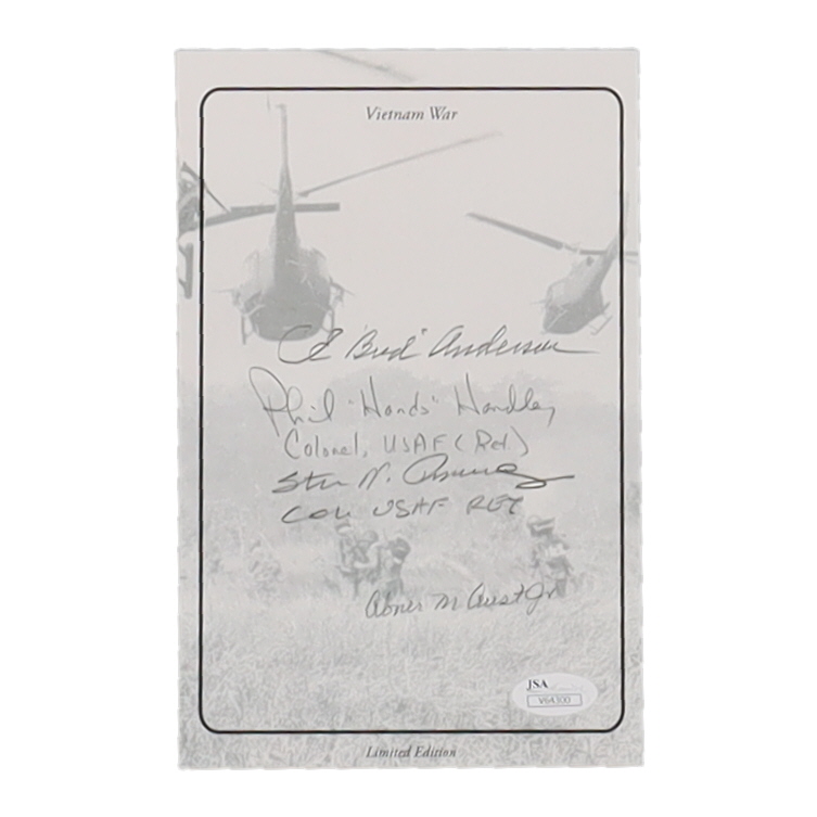 Vietnam War Cut Signed by (4) with Bud Anderson, Phil Haudley, Steve Pisanos & Abner Aust with Military Rank Inscriptions (JSA) at PristineAuction.com Vietnam War Cut Signed by (4) with Bud Anderson, Phil Haudley, Steve Pisanos & Abner Aust with Military Rank Inscriptions (JSA) at PristineAuction.com