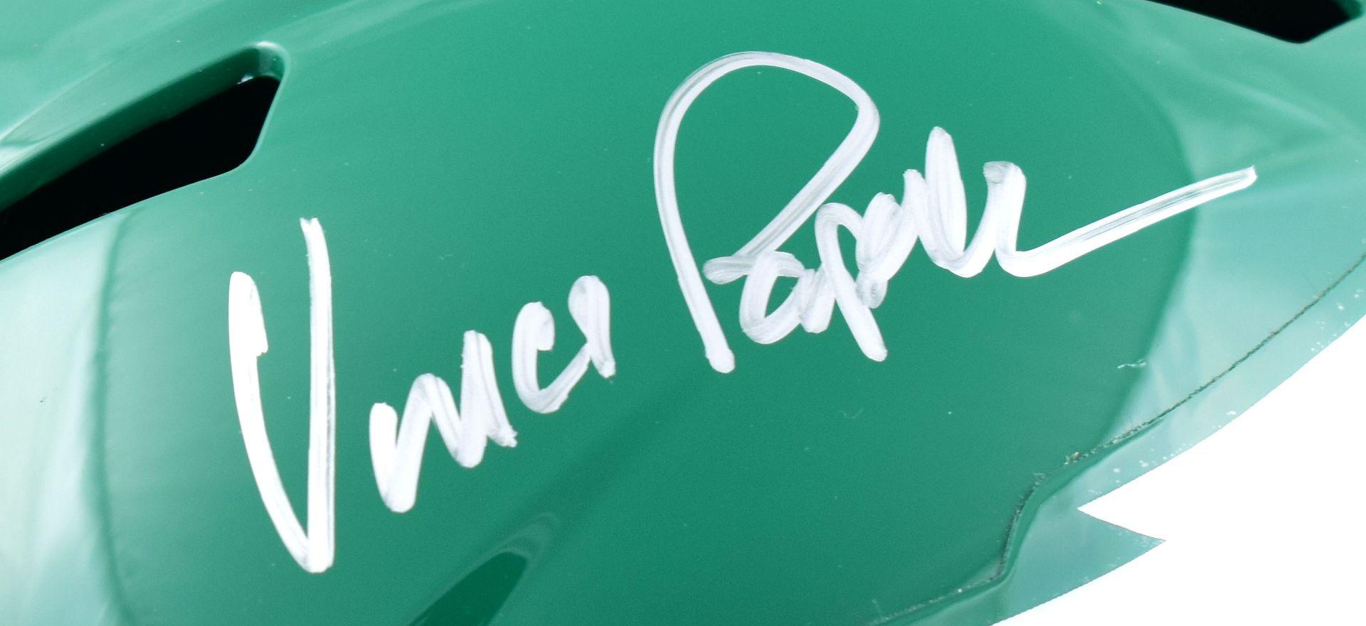 Vince Papale Signed Eagles Full-Size Throwback Speed Helmet Inscribed "Rocky" & "Invincible" (Beckett) at PristineAuction.com Vince Papale Signed Eagles Full-Size Throwback Speed Helmet Inscribed "Rocky" & "Invincible" (Beckett) at PristineAuction.com