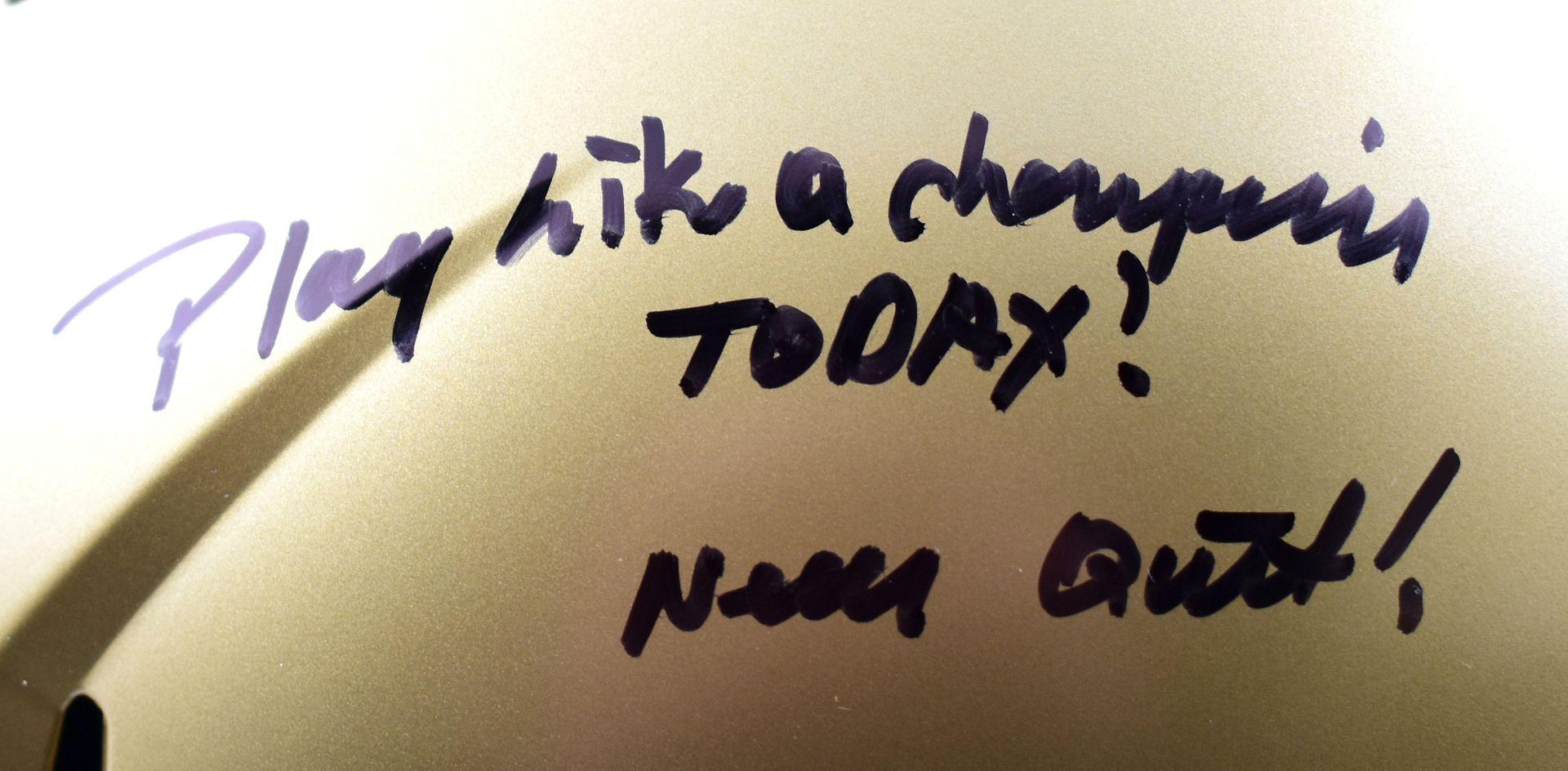 Rudy Ruettiger Signed Notre Dame Fighting Irish Full-Size Speed Helmet Inscribed "Play Like A Champion Today!" & "Never Quit!" (Beckett & Prova) at PristineAuction.com Rudy Ruettiger Signed Notre Dame Fighting Irish Full-Size Speed Helmet Inscribed "Play Like A Champion Today!" & "Never Quit!" (Beckett & Prova) at PristineAuction.com