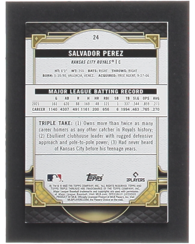 Salvador Perez 2022 Topps Triple Threads Tourmaline #24 #4/125 at PristineAuction.com Salvador Perez 2022 Topps Triple Threads Tourmaline #24 #4/125 at PristineAuction.com