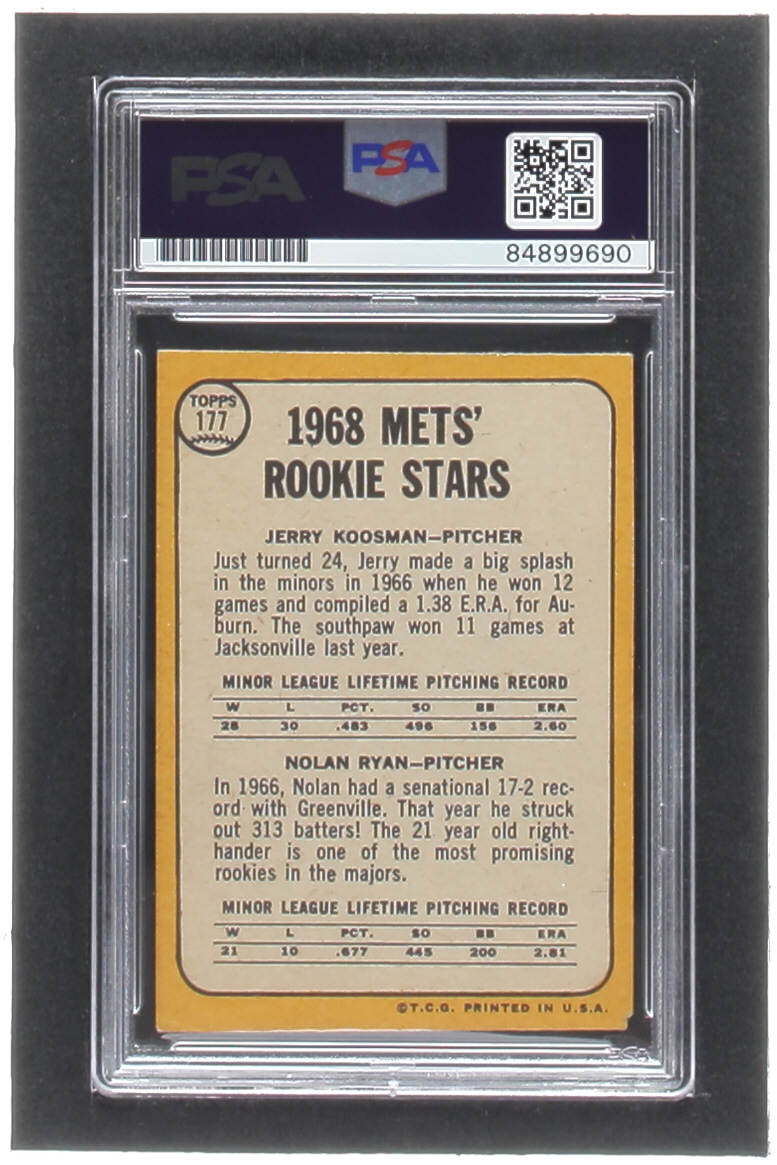 Nolan Ryan Signed 1968 Topps #177 Rookie Stars / Jerry Koosman RC / Nolan Ryan RC Inscribed "1968 Rookie Year" (PSA) at PristineAuction.com Nolan Ryan Signed 1968 Topps #177 Rookie Stars / Jerry Koosman RC / Nolan Ryan RC Inscribed "1968 Rookie Year" (PSA) at PristineAuction.com