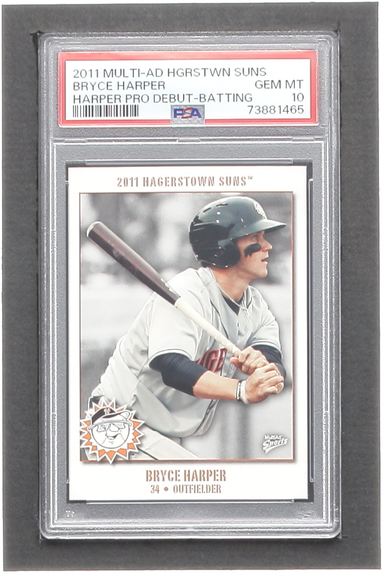 Bryce Harper 2011 Hagerstown Suns Bryce Harper Multi-Ad #1 RC / Bat Up (PSA 10) at PristineAuction.com Bryce Harper 2011 Hagerstown Suns Bryce Harper Multi-Ad #1 RC / Bat Up (PSA 10) at PristineAuction.com