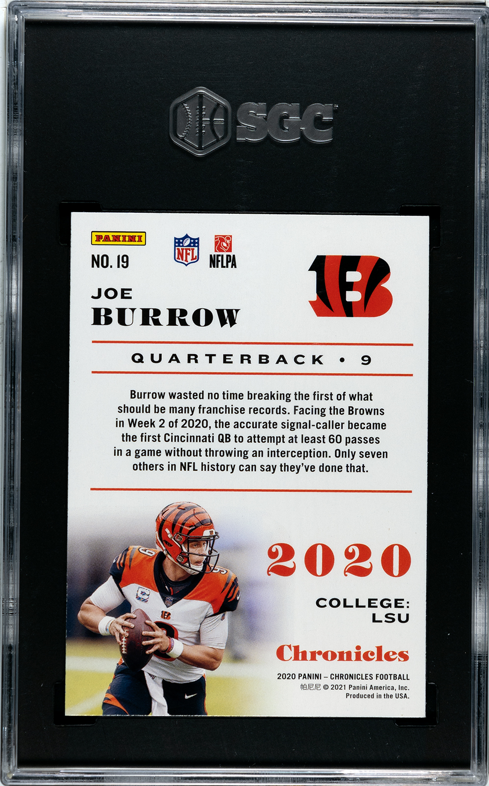 Joe Burrow 2020 Panini Chronicles #19 RC (SGC 10) at PristineAuction.com Joe Burrow 2020 Panini Chronicles #19 RC (SGC 10) at PristineAuction.com