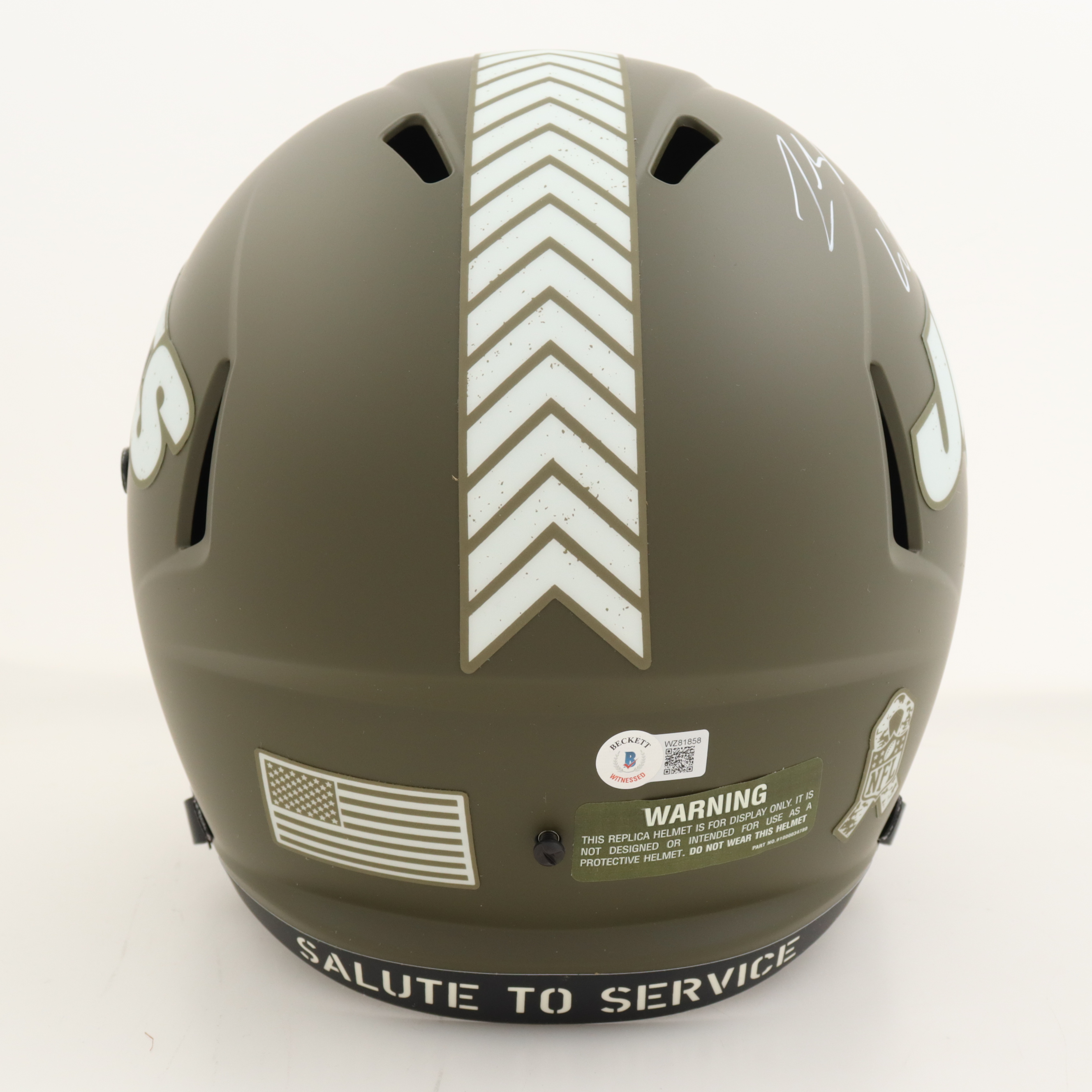 Zach Wilson Signed Jets Salute To Service Full Size Helmet (Beckett) at PristineAuction.com Zach Wilson Signed Jets Salute To Service Full Size Helmet (Beckett) at PristineAuction.com