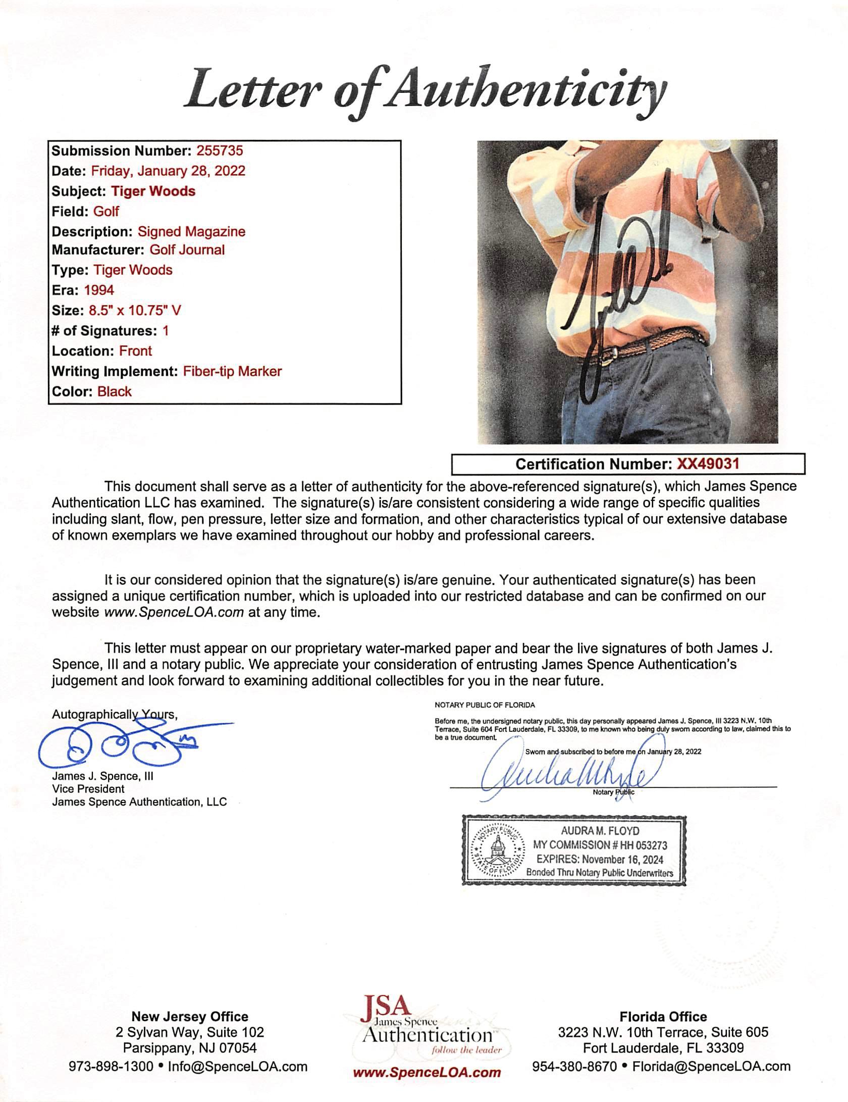 Tiger Woods Signed October 1994 "Golf Journal" Magazine (JSA) at PristineAuction.com Tiger Woods Signed October 1994 "Golf Journal" Magazine (JSA) at PristineAuction.com