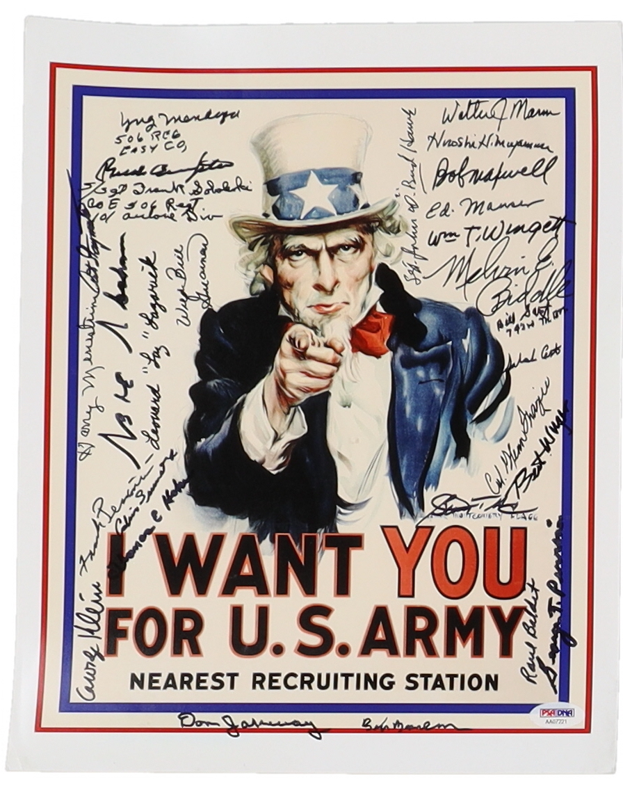 U.S. Army Veterans 11x14 Photo Signed by (29) with Melvin E. Biddle, Bud Compton, John D. "Bud" Hawk, Ed Mauser with Multiple Inscriptions (PSA) at PristineAuction.com U.S. Army Veterans 11x14 Photo Signed by (29) with Melvin E. Biddle, Bud Compton, John D. "Bud" Hawk, Ed Mauser with Multiple Inscriptions (PSA) at PristineAuction.com