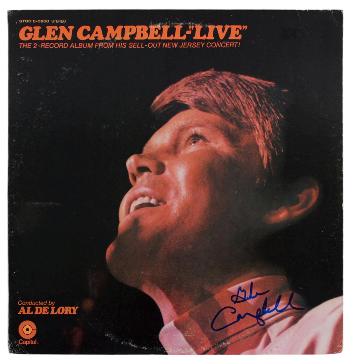 Glen Campbell Signed "Live" Album Cover (Beckett) at PristineAuction.com Glen Campbell Signed "Live" Album Cover (Beckett) at PristineAuction.com