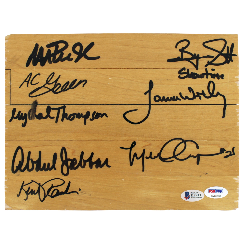 L.A. LAKERS Worthy Johnson Jabbar Scott Thompson HOF signed basketball COA Hologram main image 1