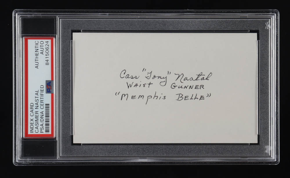 Casimer A. Nastal Signed Index Card Inscribed "Waist Gunner" & "Memphis Belle" (PSA) at PristineAuction.com Casimer A. Nastal Signed Index Card Inscribed "Waist Gunner" & "Memphis Belle" (PSA) at PristineAuction.com