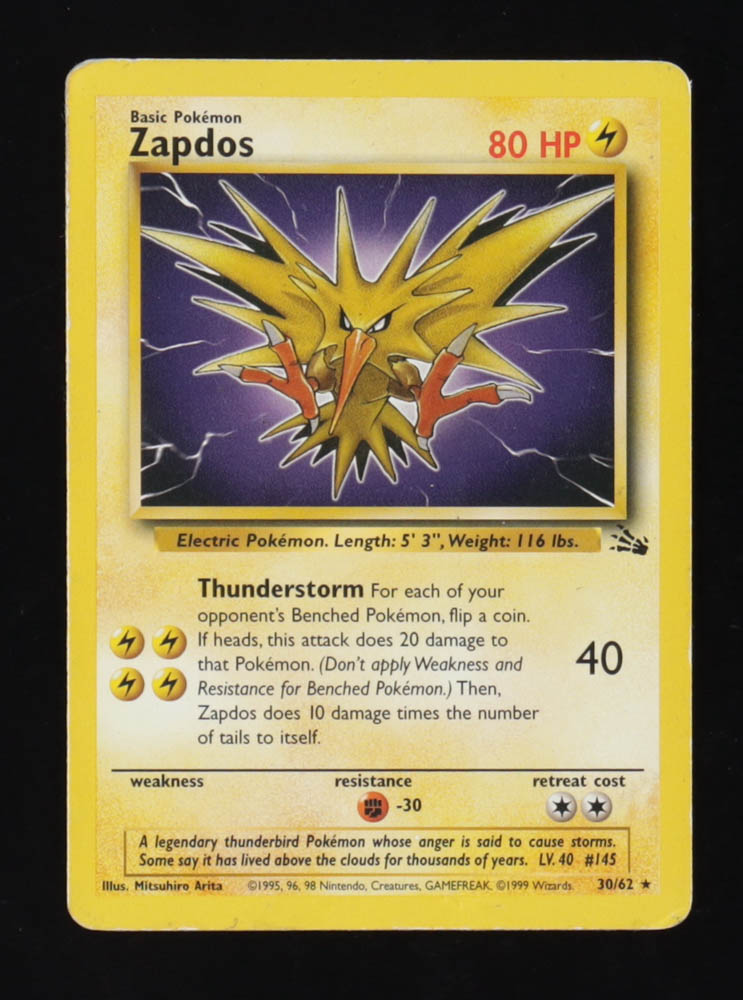 Zapdos Pokemon 1999 Fossil #30 at PristineAuction.com Zapdos Pokemon 1999 Fossil #30 at PristineAuction.com