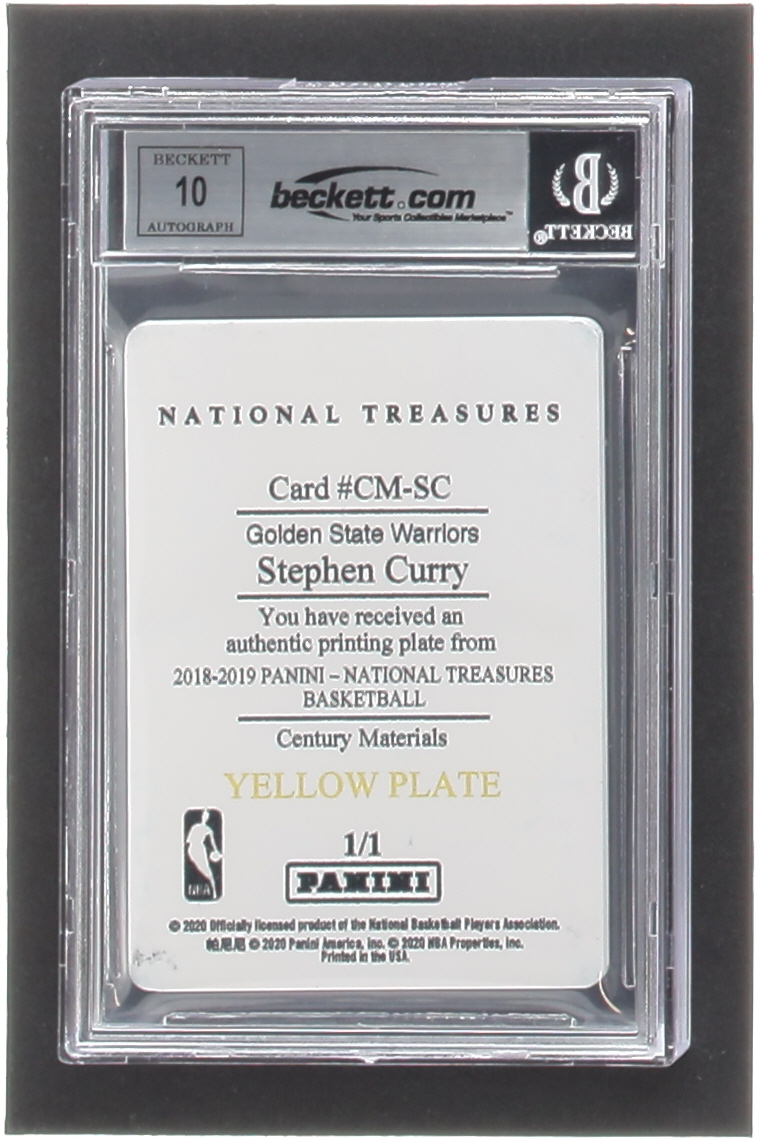 Stephen Curry Signed 2018-19 National Treasures Century Materials Yellow Printing Plate #CMSC #1/1 Inscribed "I Can Do All Things..." (BGS | Auto 10) at PristineAuction.com Stephen Curry Signed 2018-19 National Treasures Century Materials Yellow Printing Plate #CMSC #1/1 Inscribed "I Can Do All Things..." (BGS | Auto 10) at PristineAuction.com
