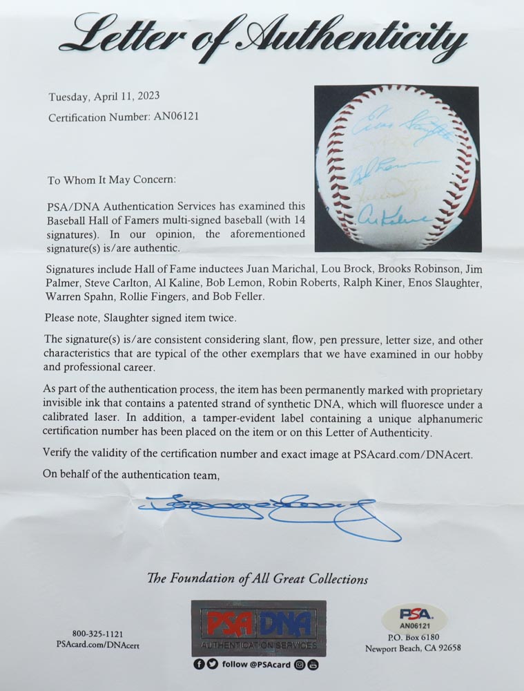 Baseball Hall of Famers Baseball Signed By (14) with Juan Marichal, Lou Brock, Brooks Robinson, Bob Feller with Display Case (PSA) at PristineAuction.com Baseball Hall of Famers Baseball Signed By (14) with Juan Marichal, Lou Brock, Brooks Robinson, Bob Feller with Display Case (PSA) at PristineAuction.com
