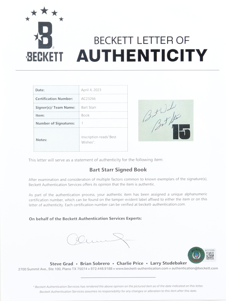 Bart Starr Signed "A Perspective On Victory" Hard Cover Book Inscribed "Best Wishes" (Beckett) at PristineAuction.com Bart Starr Signed "A Perspective On Victory" Hard Cover Book Inscribed "Best Wishes" (Beckett) at PristineAuction.com