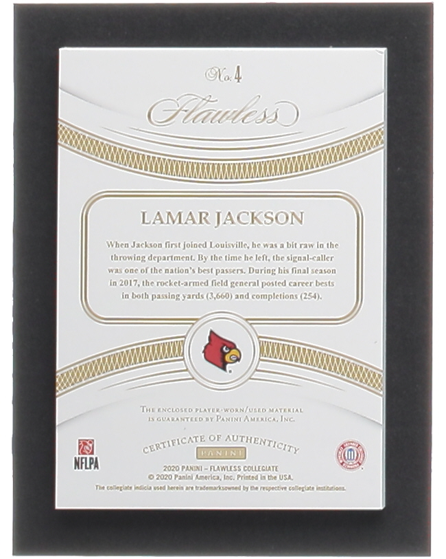 Lamar Jackson 2020 Panini Flawless Collegiate Legacy Patches #4 #11/25 at PristineAuction.com Lamar Jackson 2020 Panini Flawless Collegiate Legacy Patches #4 #11/25 at PristineAuction.com