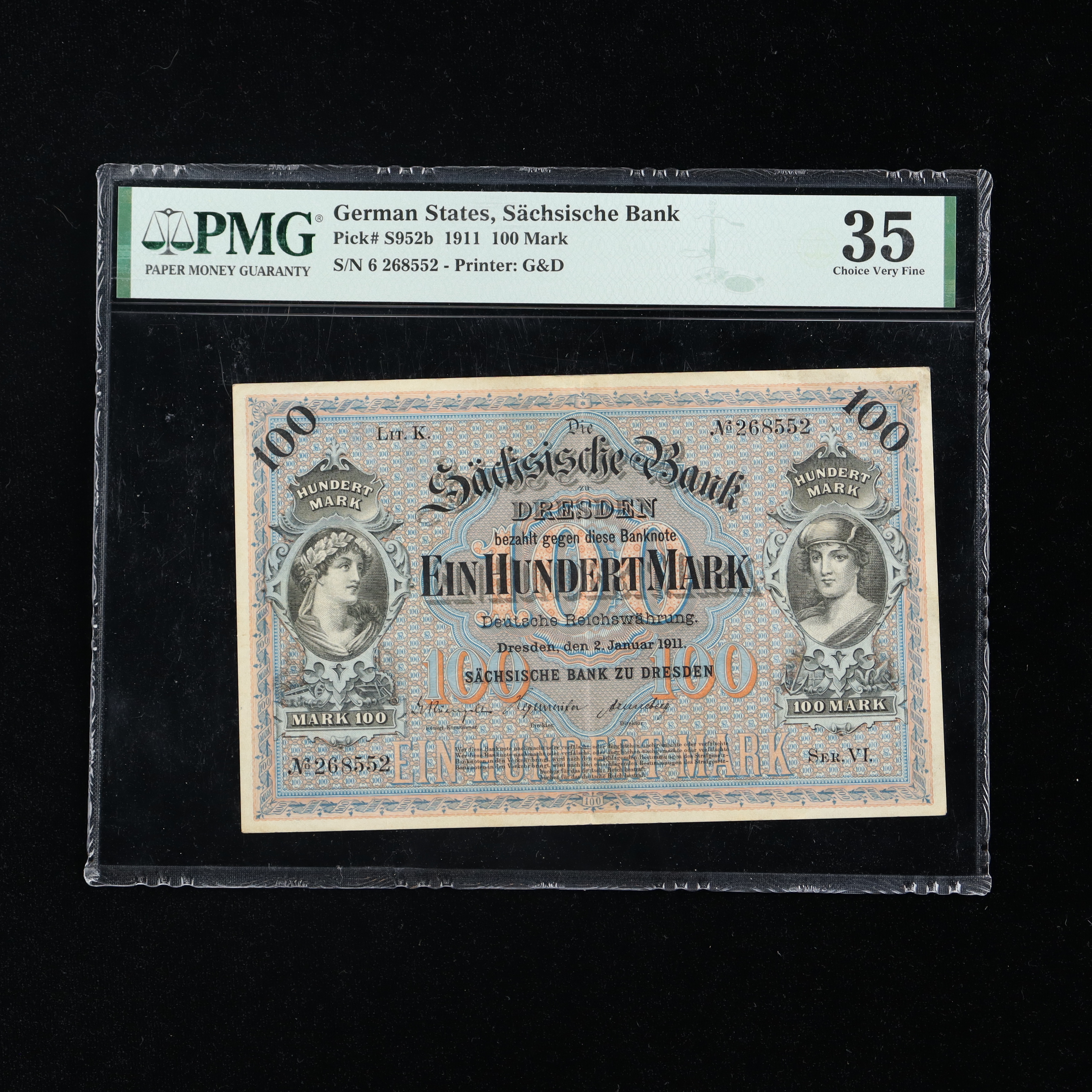1911 German States 100 Mark Sachsische Bank Currency Note (PMG 35) at PristineAuction.com 1911 German States 100 Mark Sachsische Bank Currency Note (PMG 35) at PristineAuction.com