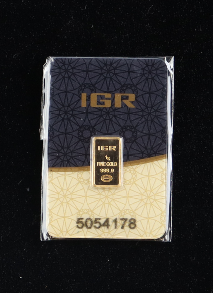Goldgram IGR 1g 999.9 Gold Bar in Assay Card at PristineAuction.com Goldgram IGR 1g 999.9 Gold Bar in Assay Card at PristineAuction.com