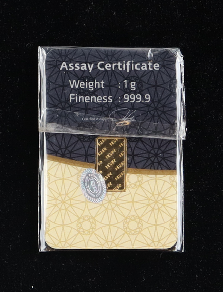 Goldgram IGR 1g 999.9 Gold Bar in Assay Card at PristineAuction.com Goldgram IGR 1g 999.9 Gold Bar in Assay Card at PristineAuction.com