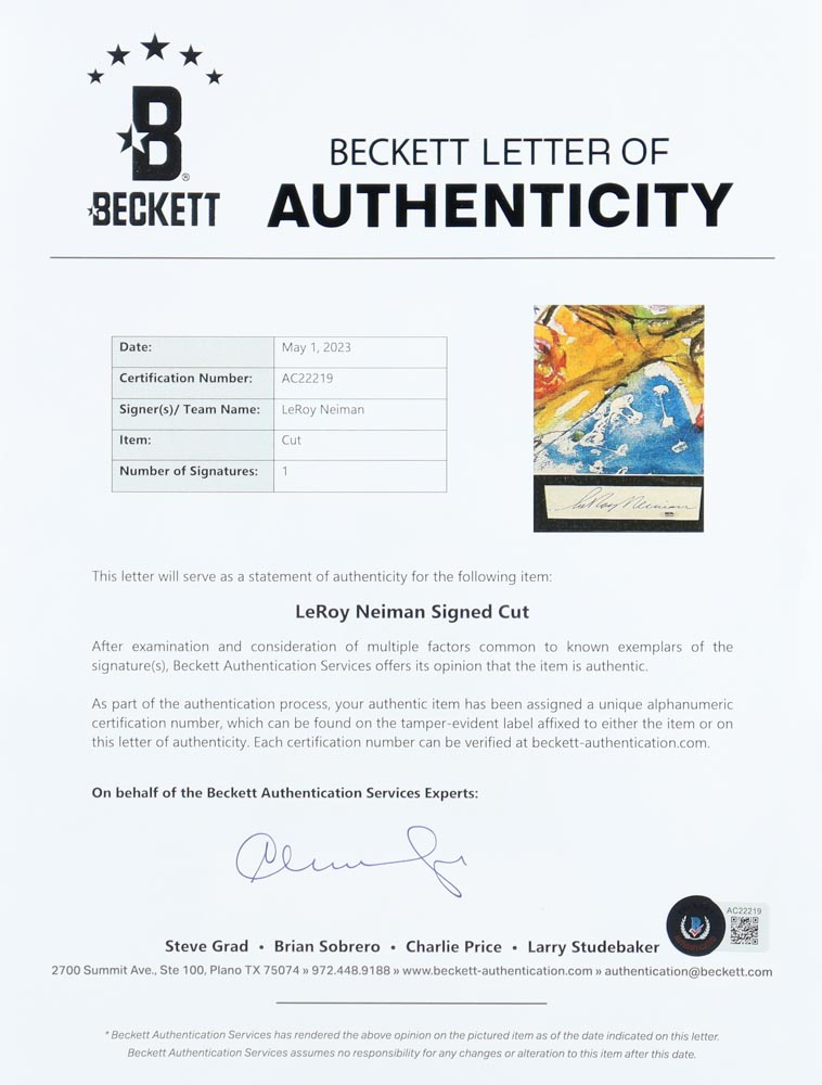 LeRoy Neiman Signed "Ray Nitschke" Custom Framed Cut Display (Beckett & PSA) at PristineAuction.com LeRoy Neiman Signed "Ray Nitschke" Custom Framed Cut Display (Beckett & PSA) at PristineAuction.com