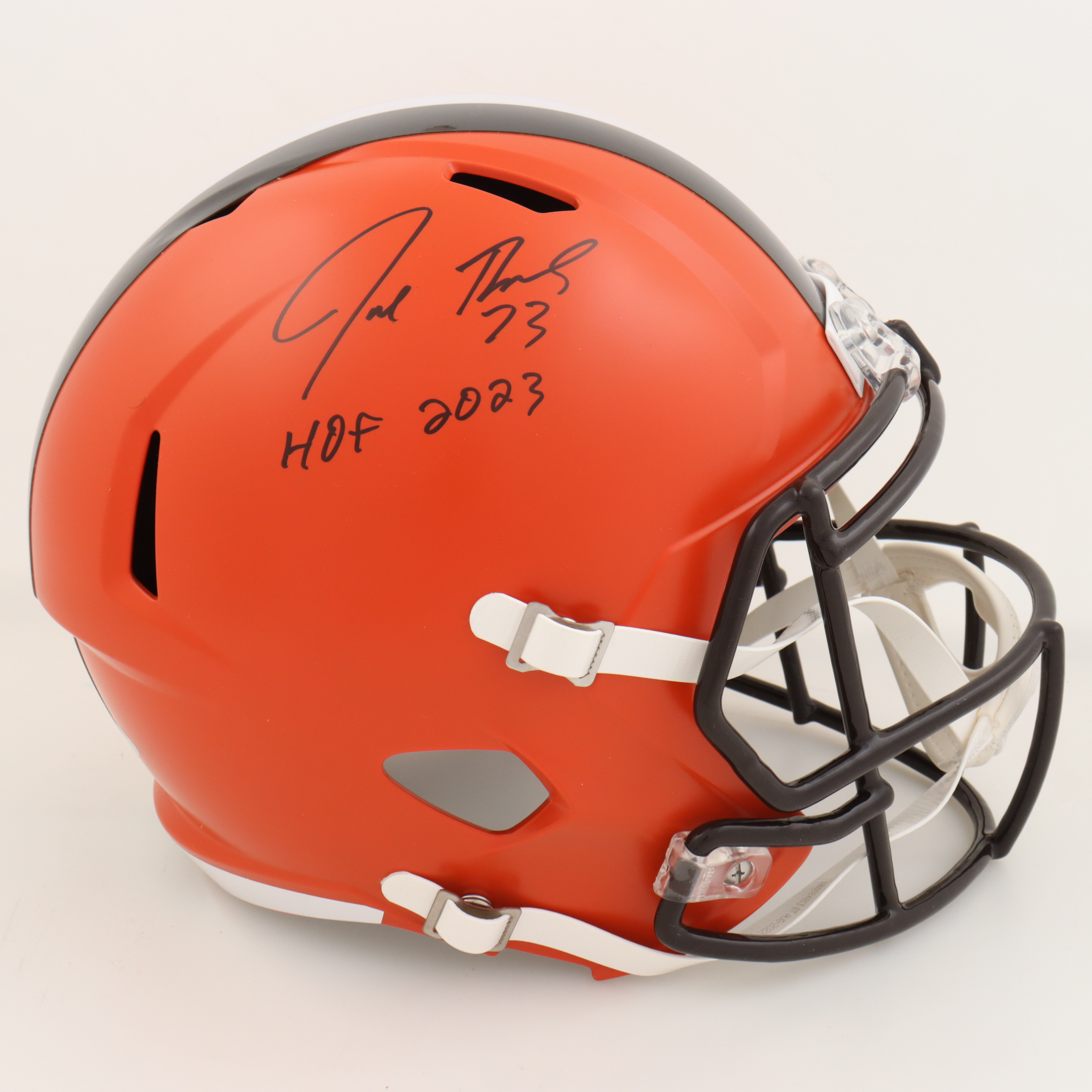 Joe Thomas Signed Browns Full-Size Speed Helmet Inscribed "HOF 2023" (Schwartz) at PristineAuction.com Joe Thomas Signed Browns Full-Size Speed Helmet Inscribed "HOF 2023" (Schwartz) at PristineAuction.com