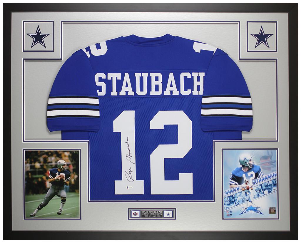 Roger Staubach Signed Custom Framed Jersey Display (Beckett) at PristineAuction.com Roger Staubach Signed Custom Framed Jersey Display (Beckett) at PristineAuction.com