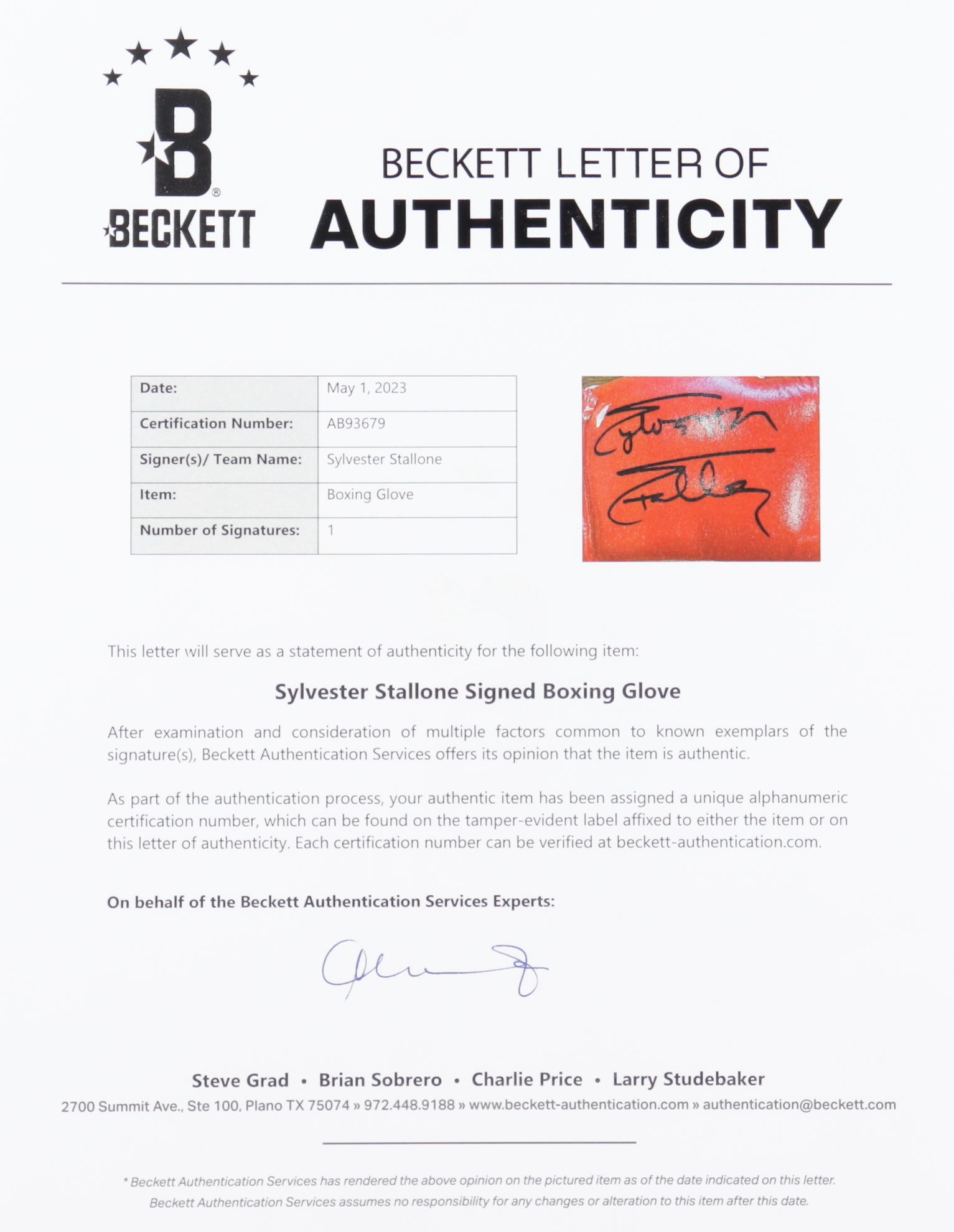 Sylvester Stallone Signed Everlast Boxing Glove (Beckett) at PristineAuction.com Sylvester Stallone Signed Everlast Boxing Glove (Beckett) at PristineAuction.com