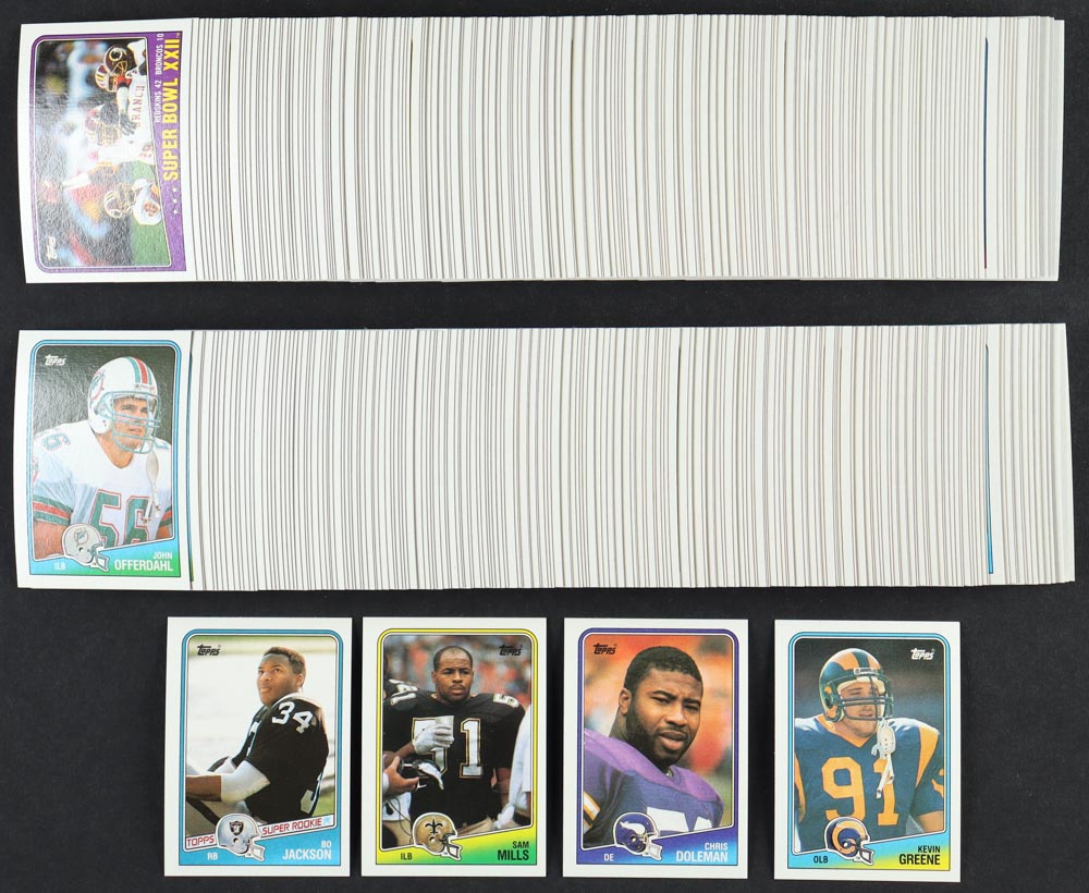 1988 Topps Football Complete Set of (396) Cards with Bo Jackson #327 RC, Sam Mills #65, Chris Doleman #157, Kevin Greene #300 at PristineAuction.com 1988 Topps Football Complete Set of (396) Cards with Bo Jackson #327 RC, Sam Mills #65, Chris Doleman #157, Kevin Greene #300 at PristineAuction.com