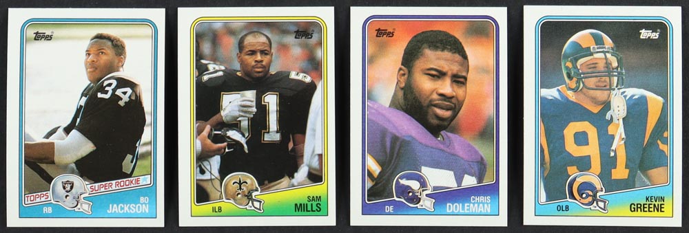 1988 Topps Football Complete Set of (396) Cards with Bo Jackson #327 RC, Sam Mills #65, Chris Doleman #157, Kevin Greene #300 at PristineAuction.com 1988 Topps Football Complete Set of (396) Cards with Bo Jackson #327 RC, Sam Mills #65, Chris Doleman #157, Kevin Greene #300 at PristineAuction.com