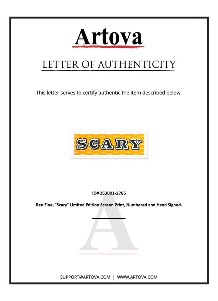 "Scary" LE 36x17 Custom Framed Screen Print by Ben Eine (Artova) at PristineAuction.com "Scary" LE 36x17 Custom Framed Screen Print by Ben Eine (Artova) at PristineAuction.com