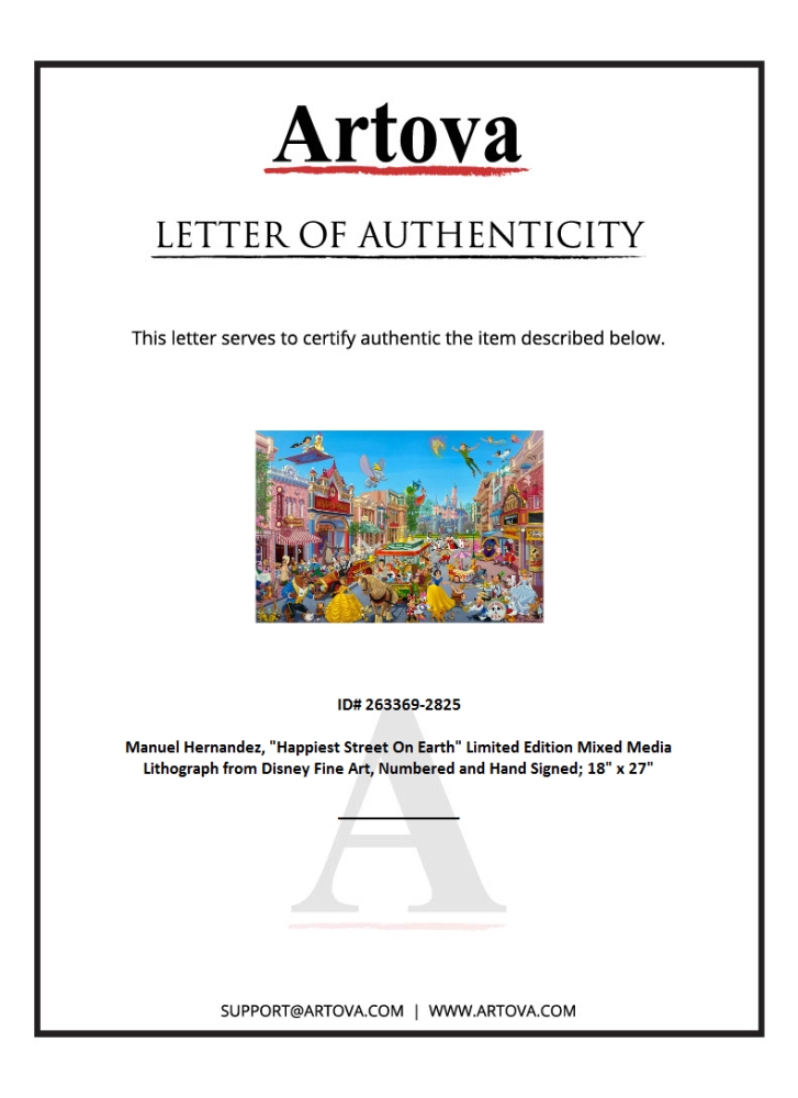 "Happiest Street On Earth" LE 29x20 Disney Fine Art Lithograph by Manuel Hernandez (Artova) at PristineAuction.com "Happiest Street On Earth" LE 29x20 Disney Fine Art Lithograph by Manuel Hernandez (Artova) at PristineAuction.com