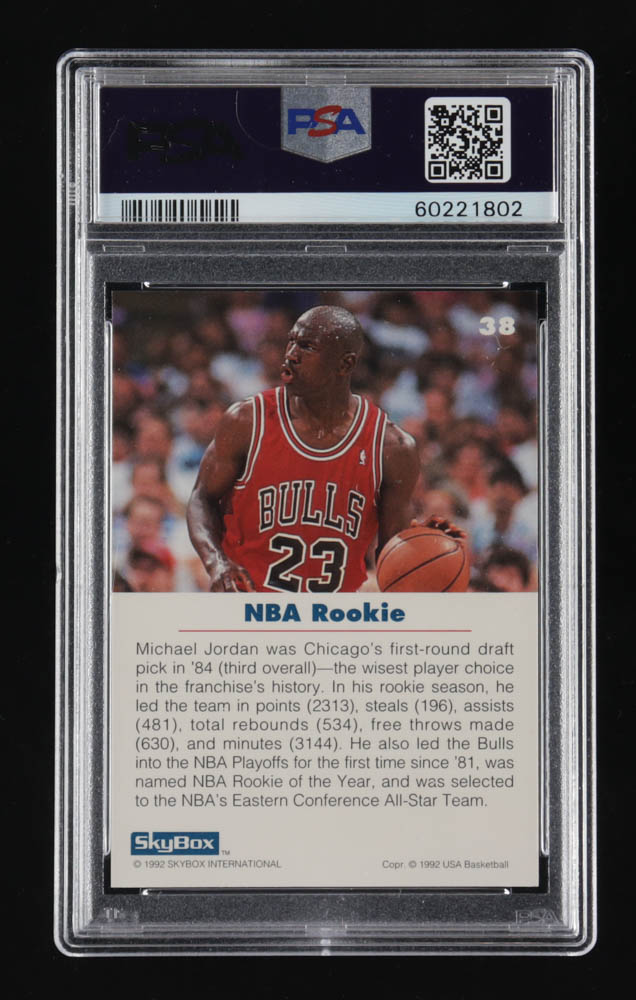 Michael Jordan 1992 SkyBox USA #38 NBA Rookie (PSA 9) at PristineAuction.com Michael Jordan 1992 SkyBox USA #38 NBA Rookie (PSA 9) at PristineAuction.com