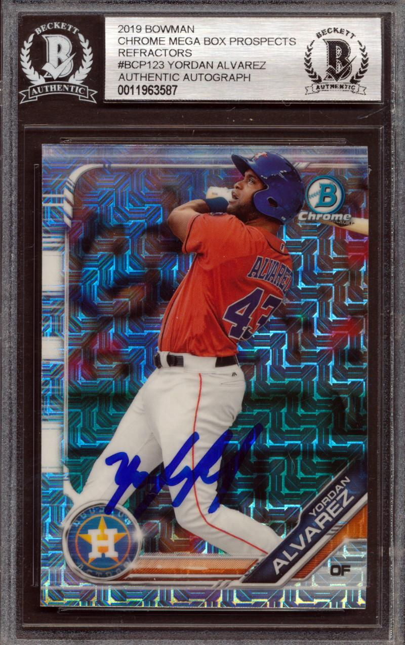 Yordan Alvarez Signed 2019 Bowman Chrome Mega Refractor RC (BAS) at PristineAuction.com Yordan Alvarez Signed 2019 Bowman Chrome Mega Refractor RC (BAS) at PristineAuction.com