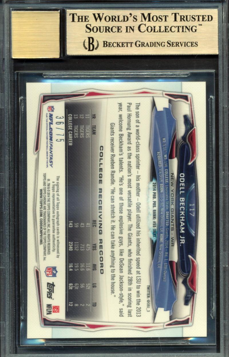 Odell Beckham Jr. 2014 Topps Chrome Rookie Autographs Variations RC #117 #36/75 (BGS 9.5 | Autograph Graded BGS 10) at PristineAuction.com Odell Beckham Jr. 2014 Topps Chrome Rookie Autographs Variations RC #117 #36/75 (BGS 9.5 | Autograph Graded BGS 10) at PristineAuction.com