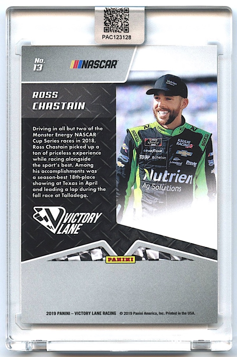 Ross Chastain Signed 2019 Panini Victory Lane #13 (PA Encapsulated) at PristineAuction.com Ross Chastain Signed 2019 Panini Victory Lane #13 (PA Encapsulated) at PristineAuction.com