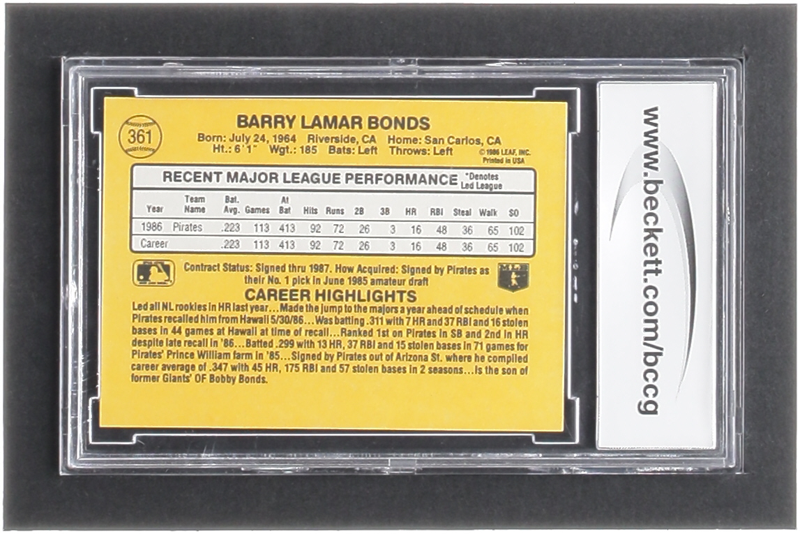Barry Bonds 1987 Donruss #361 RC (BCCG 10) at PristineAuction.com Barry Bonds 1987 Donruss #361 RC (BCCG 10) at PristineAuction.com