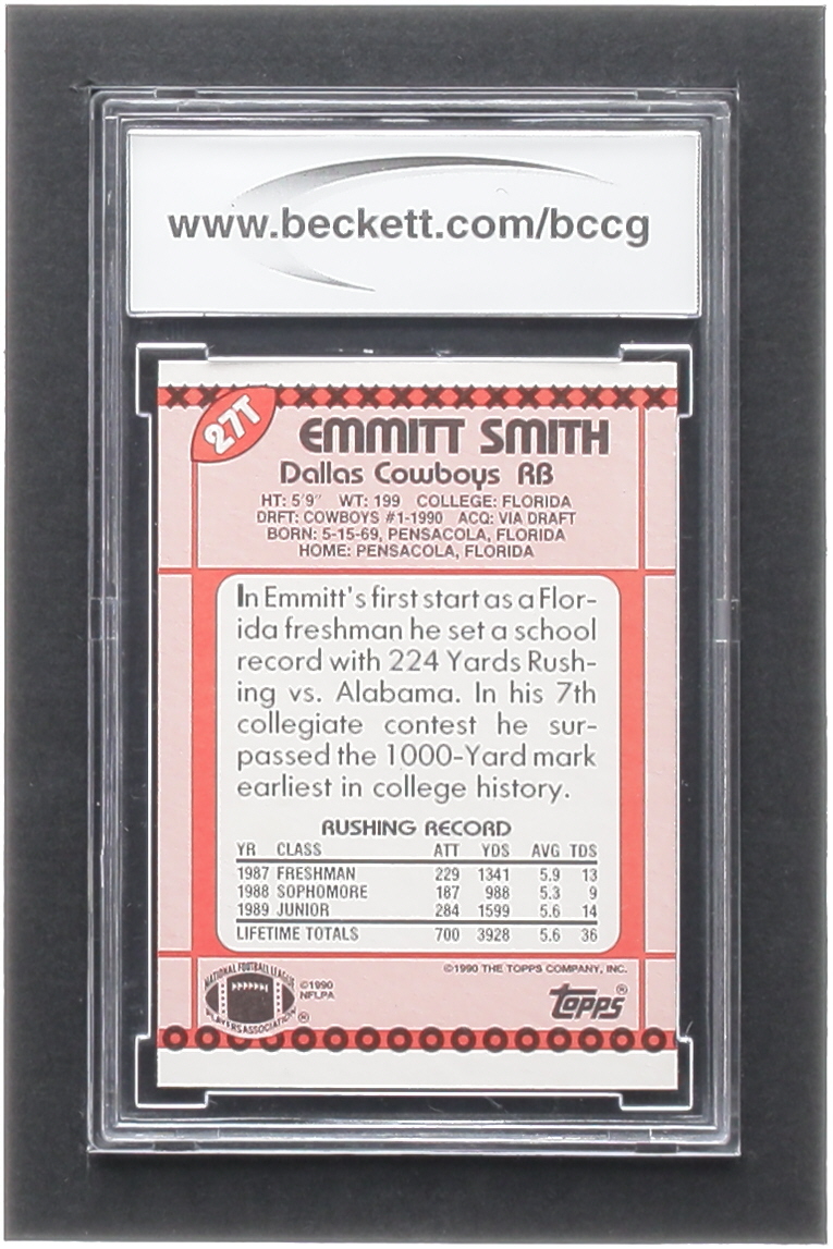 Emmitt Smith 1990 Topps Traded #27T RC (BCCG 10) at PristineAuction.com Emmitt Smith 1990 Topps Traded #27T RC (BCCG 10) at PristineAuction.com