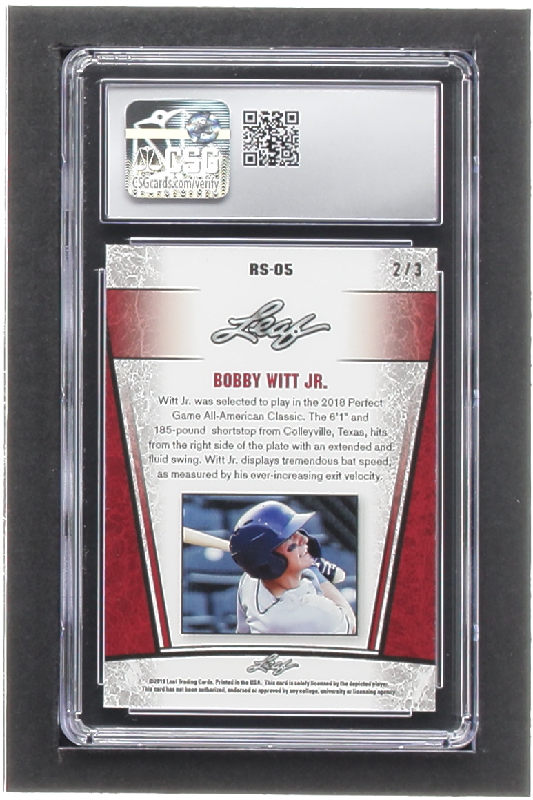 Bobby Witt Jr. 2019 Leaf Metal Special Release Rookie Silver Rainbow Orange #SR1905 #2/3 RC (CSG 9.5) at PristineAuction.com Bobby Witt Jr. 2019 Leaf Metal Special Release Rookie Silver Rainbow Orange #SR1905 #2/3 RC (CSG 9.5) at PristineAuction.com