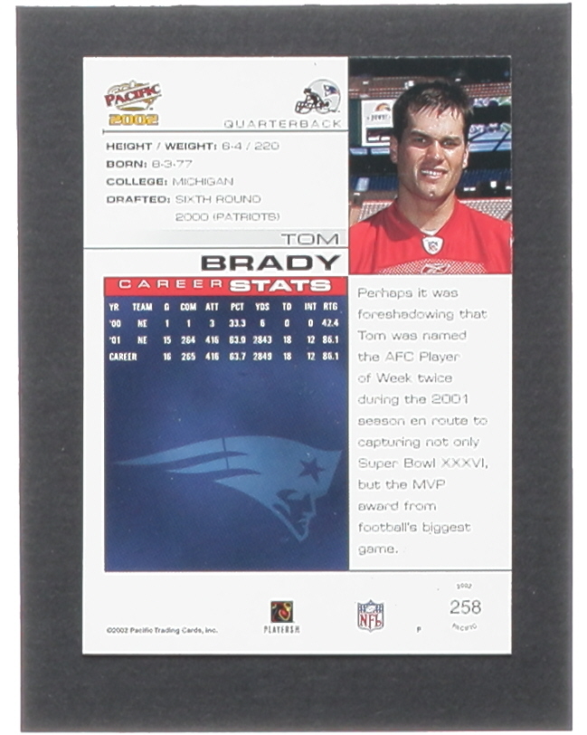 Tom Brady 2002 Pacific #258 at PristineAuction.com Tom Brady 2002 Pacific #258 at PristineAuction.com