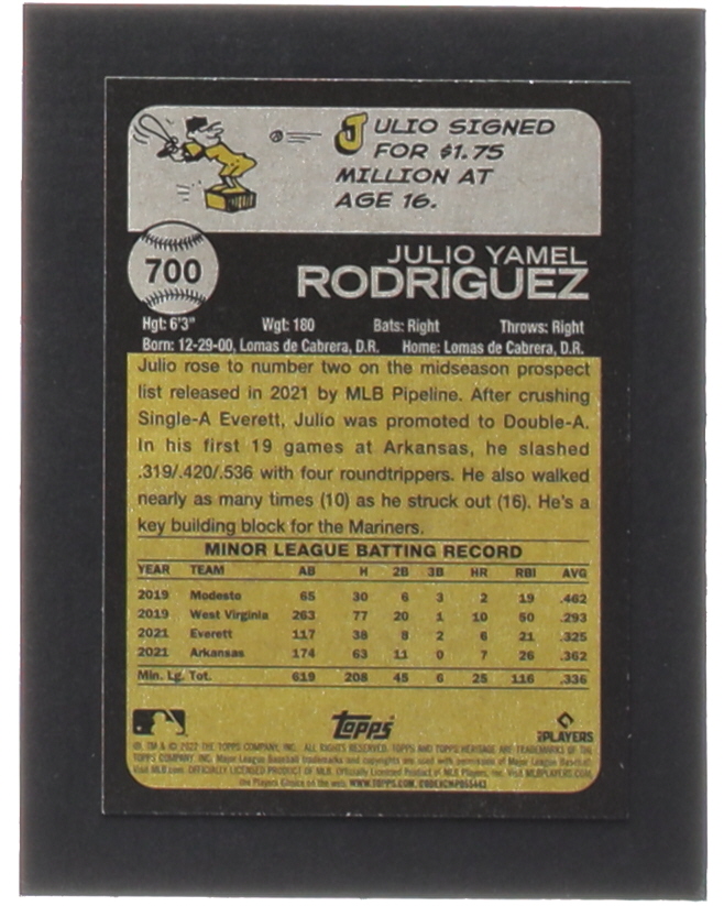 Julio Rodriguez 2022 Topps Heritage #700 RC at PristineAuction.com Julio Rodriguez 2022 Topps Heritage #700 RC at PristineAuction.com